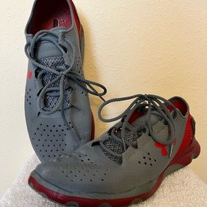 Under Armour, gray/red sneakers, size 11